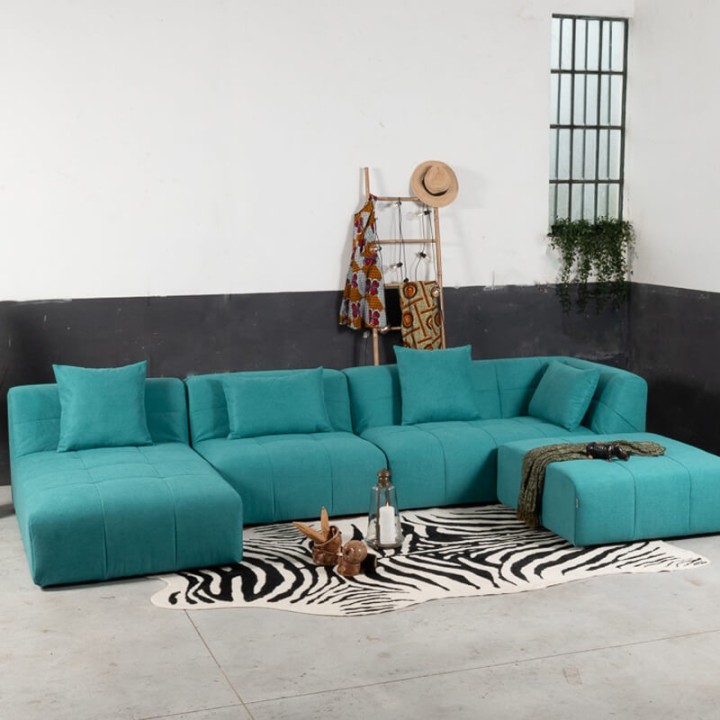 Canapé convertible 5 places Pogo Concept Takanap bleu turquoise
