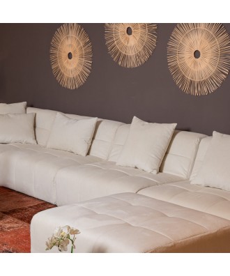 Canapé panoramique velours côtelé blanc crème PANAMAX