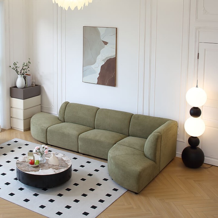 Canapé d'angle modulable vert mousse FADO