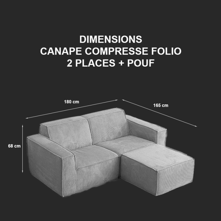 Folio -  Canapé compressé 2 places + 1 pouf livraison offerte