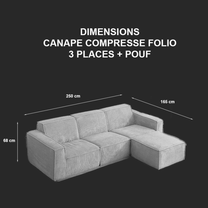 Folio -  Canapé compressé 3 places + 1 pouf livraison offerte