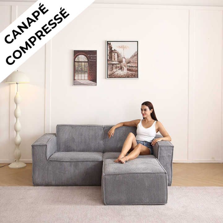 Folio -  Canapé compressé 2 places + 1 pouf livraison offerte