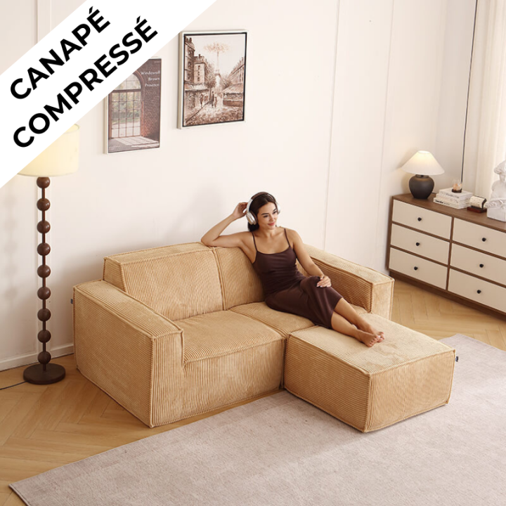 Folio -  Canapé compressé 2 places + 1 pouf livraison offerte