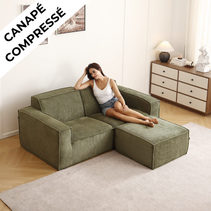 Folio -  Canapé compressé 2 places + 1 pouf livraison offerte