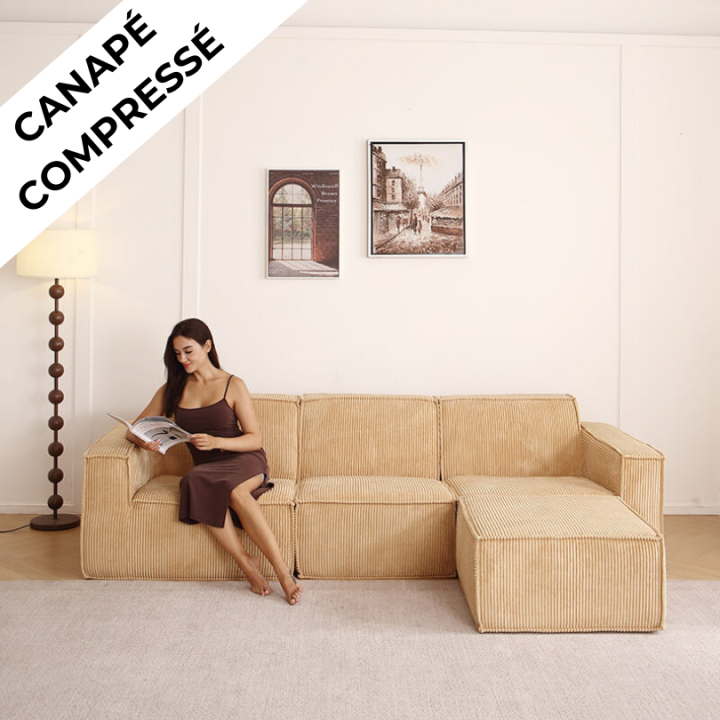 Folio -  Canapé compressé 3 places + 1 pouf livraison offerte