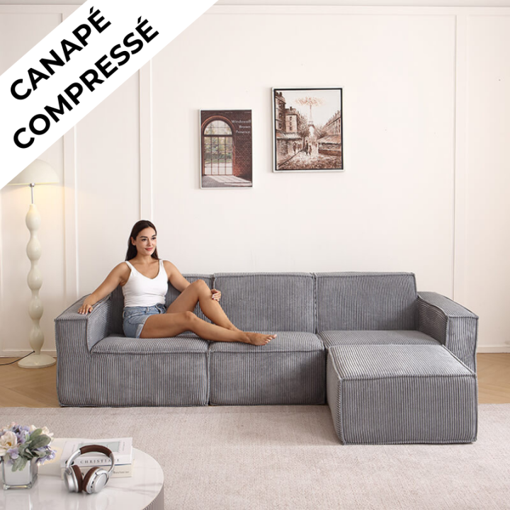 Folio -  Canapé compressé 3 places + 1 pouf livraison offerte