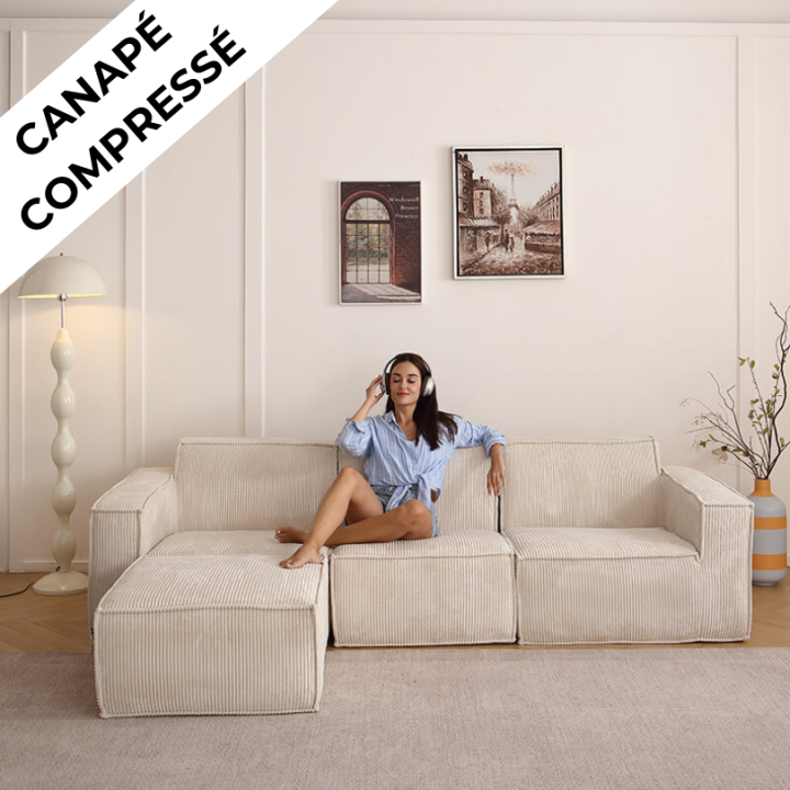 Folio -  Canapé compressé 3 places + 1 pouf livraison offerte